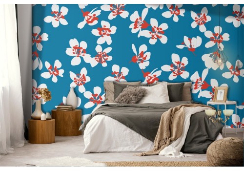 Wallpaper with stylized flowers in a vintage pattern.