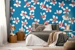 Wallpaper with stylized flowers in a vintage pattern.
