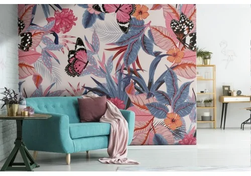 Modern nature tropical flowers wallpaper.375