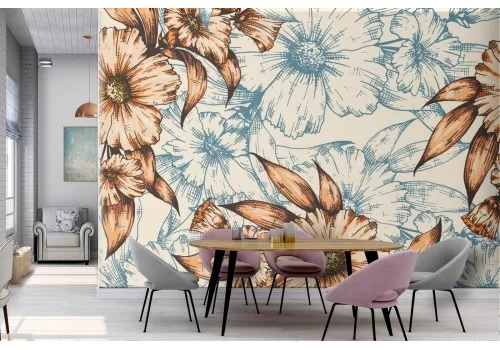 Carta da Parati fiori vintage natura pattern.