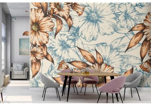 Vintage nature flowers wallpaper pattern.379