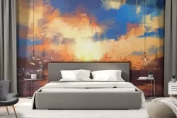 Wallpaper Dawn Sunset Paintings and Watercolors Rivers Waterfalls Lakes