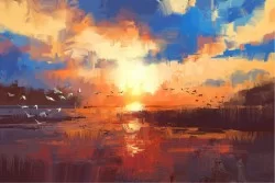Wallpaper Design and Styles Landscapes and Nature Sunrise Sunset Paintings and Watercolors Rivers Waterfalls Lakes