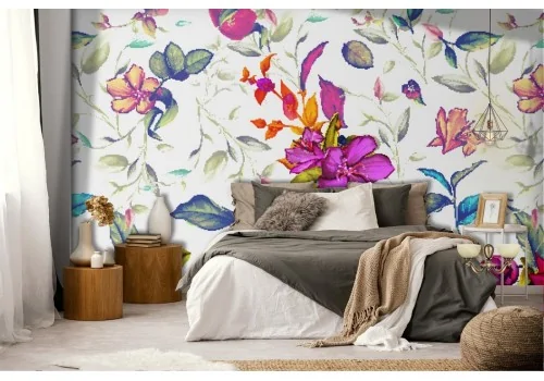 Modern nature wallpaper with purple flowers.385