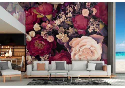 Carta da Parati fiori rose rosse e bianche composizione natura