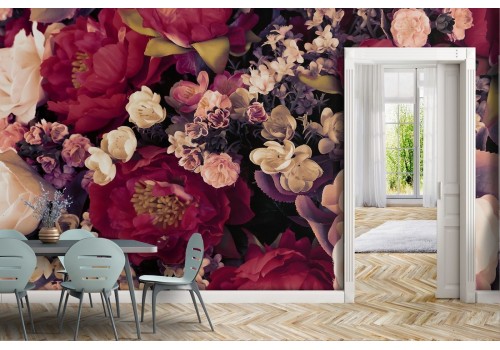 Carta da Parati fiori rose rosse e bianche composizione natura 2