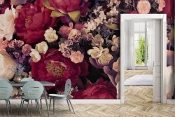 Carta da Parati fiori rose rosse e bianche composizione natura