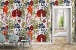 Carta da Parati foglie astratte natura pattern moderno.