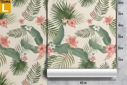 Carta da Parati foglie e fiori tropicali natura pattern.