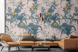 Carta da Parati foglie natura vintage pattern.