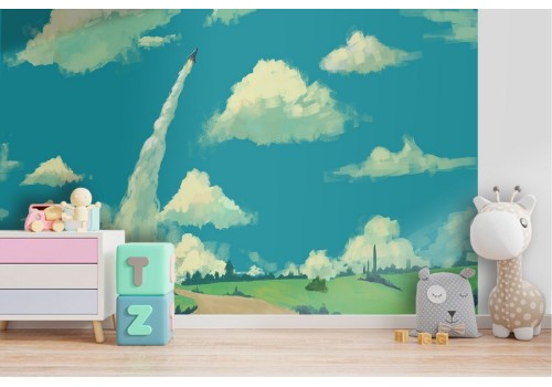 Children's Rocket Landscape Wallpaper