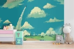 Children's Rocket Landscape Wallpaper
