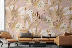 Carta da Parati foglie natura vintage pattern.