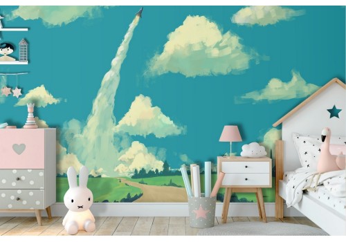Children's Rocket Landscape Wallpaper 2