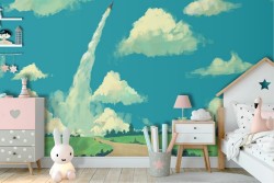 Carta da Parati paesaggio bambini razzo campagna