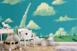 Carta da Parati Paesaggi Razzi aerei mongolfiere