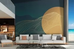 Carta da Parati cerchio oro con onde stilizzate