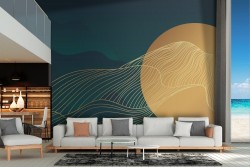 Gold circle wallpaper with stylized waves