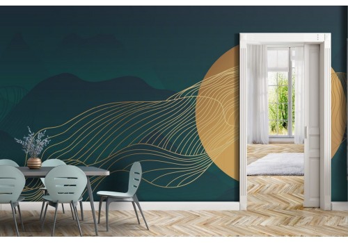 Gold circle wallpaper with stylized waves 2