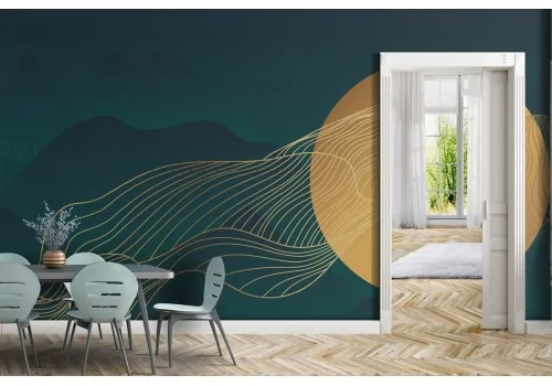 Gold circle wallpaper with stylized waves 2