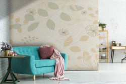 Carta da Parati foglie stilizzate natura vintage.