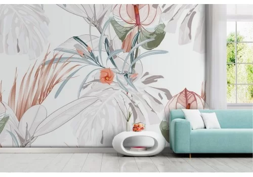 Carta da Parati foglie stilizzate natura vintage.