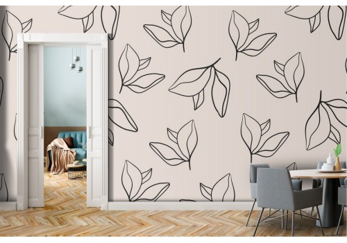 Wallpaper with stylized leaves modern pattern.