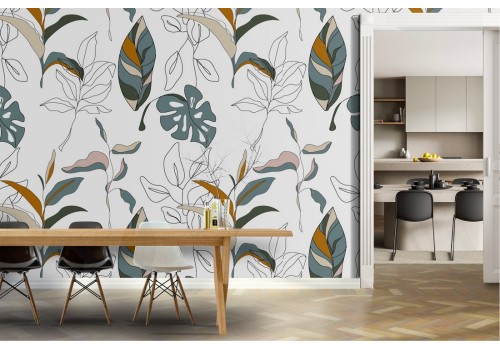 Carta da Parati foglie stilizzate pattern natura.