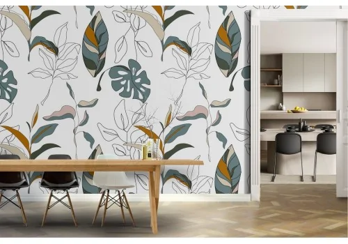 Carta da Parati foglie stilizzate pattern natura.