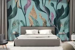 Carta da Parati foglie stilizzate pattern natura.