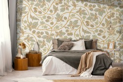 Carta da Parati foglie stilizzate rampicanti natura pattern.