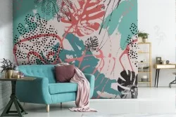 Abstract tropical leaves modern nature wallpaper.