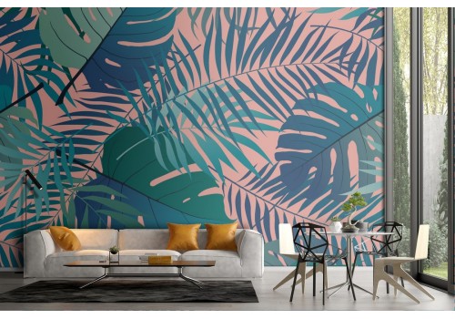 Tropical leaves wallpaper modern nature design.