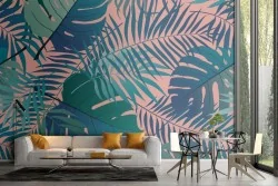 Tropical leaves wallpaper modern nature design.
