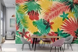 Carta da Parati foglie tropicali design moderno.