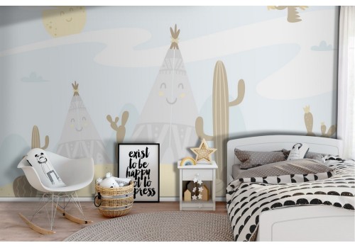 Carta da Parati tende nel deserto bambini illustrazione