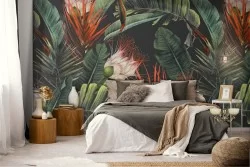 Carta da Parati foglie tropicali pattern moderno.