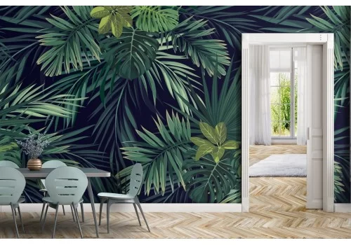 Carta da Parati foglie tropicali pattern natura moderna.