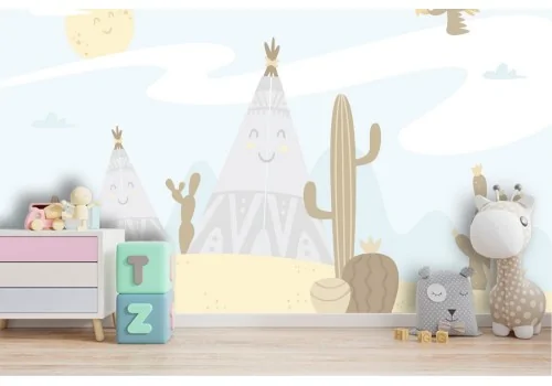 Carta da Parati tende nel deserto bambini illustrazione 2