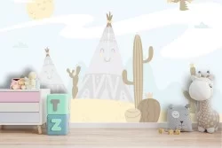 Carta da Parati tende nel deserto bambini illustrazione