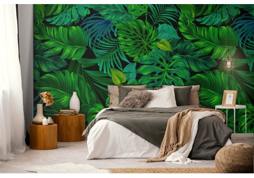 Tropical leaves wallpaper nature pattern.