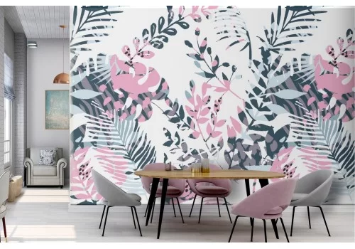 Carta da Parati foglie tropicali stilizzate moderne.