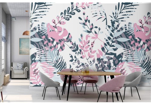 Modern stylized tropical leaves wallpaper.