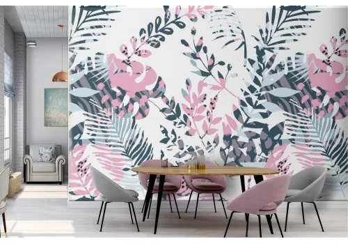 Modern stylized tropical leaves wallpaper.461