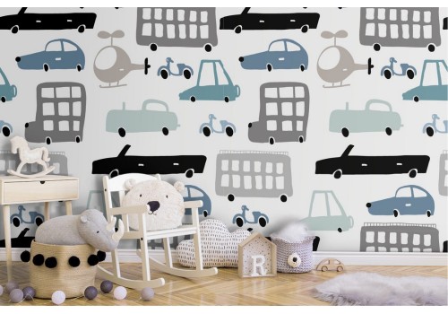 Wallpaper with car decoration for children.