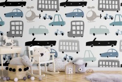 Wallpaper with car decoration for children.