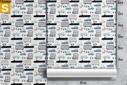 Children's Wallpaper Decorations and Patterns Rockets Airplanes Hot Air Balloons