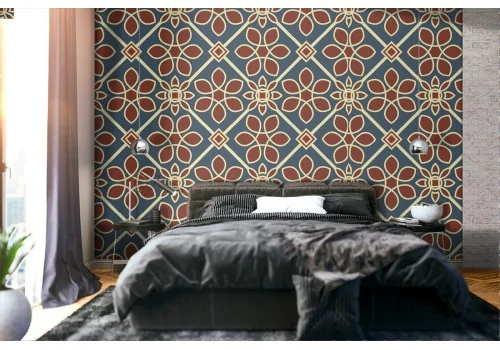 Wallpaper with vintage geometric tile pattern.467