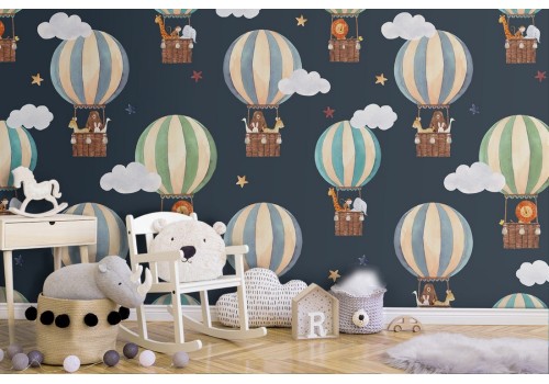 Hot air balloon wallpaper children's decoration.