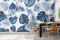 Blue tropical leaves nature wallpaper.